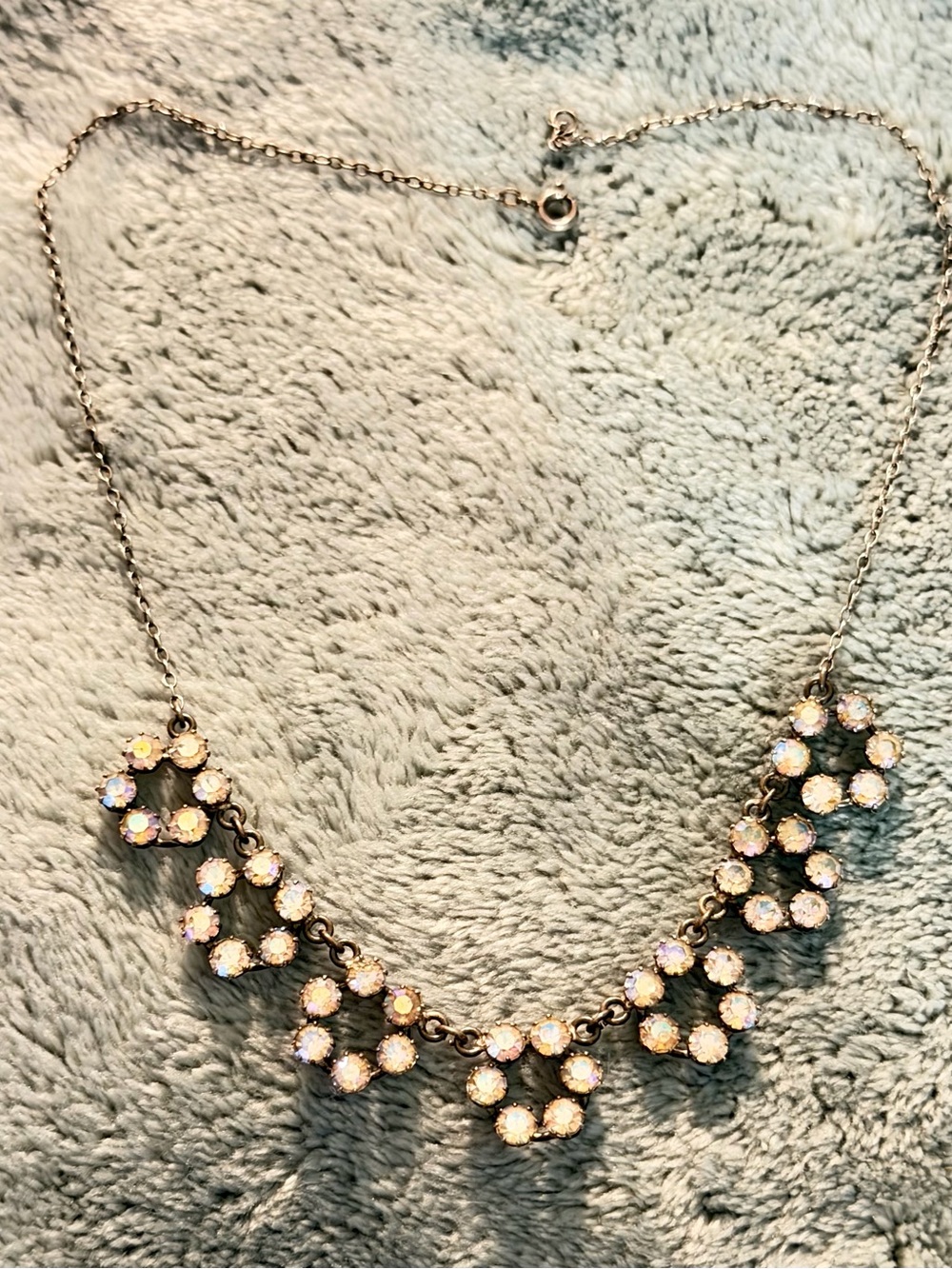 Vintage 835 Silver Chain Necklace European HK Hallmark AB Rhinestones 1950’s